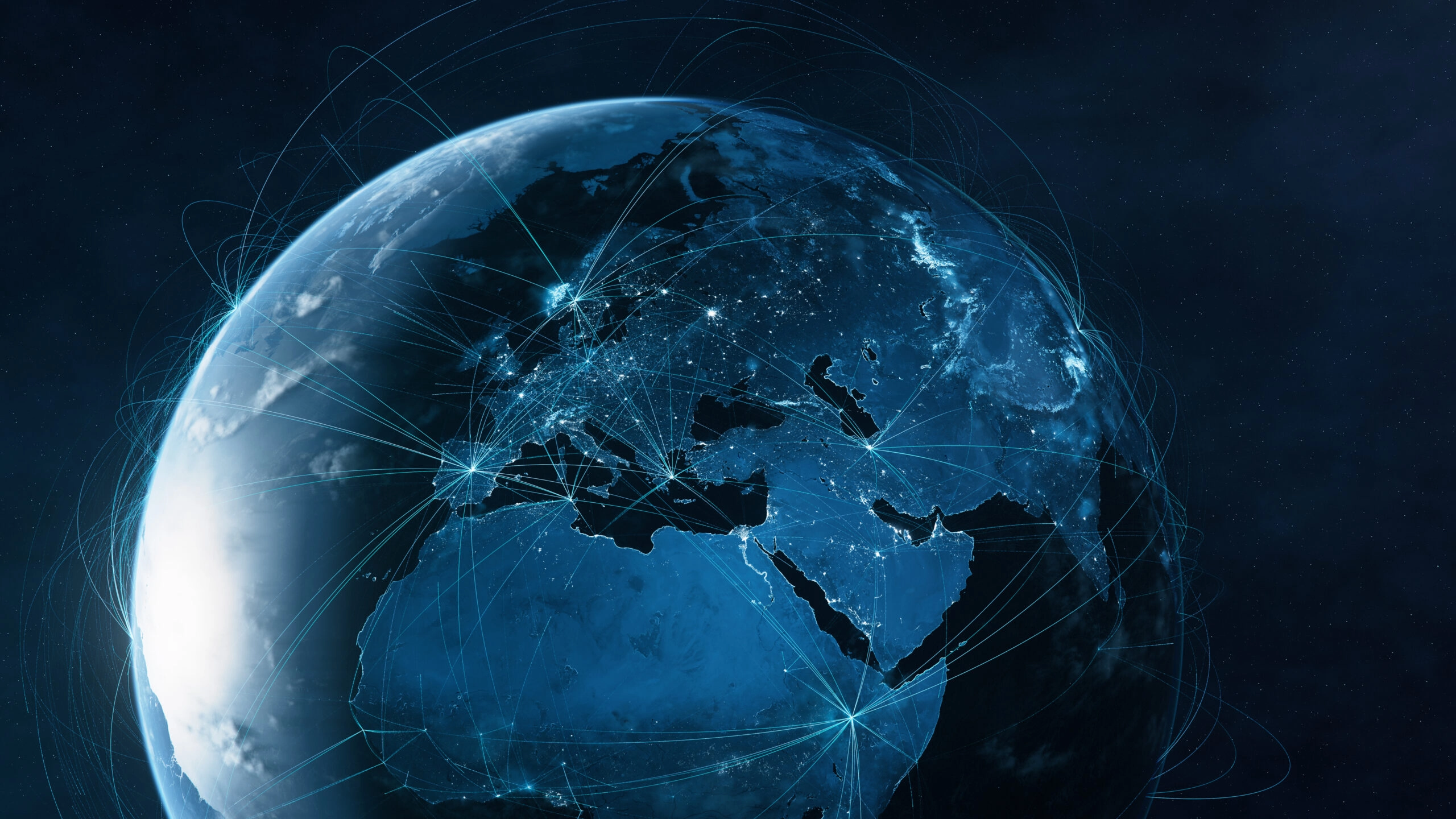Global Network &ndash; Global Business, Flight Routes, Connection Lines &ndash; Blue